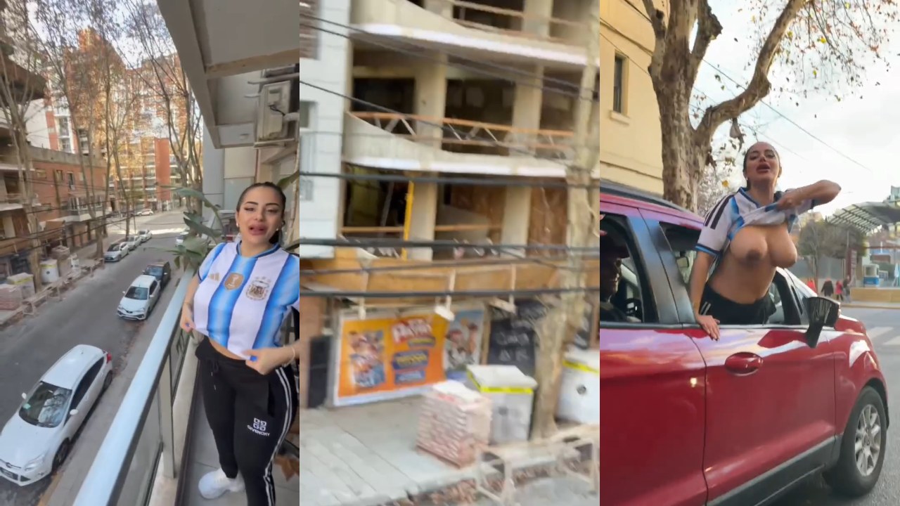 HINCHA ARGENTINA MOSTRANDO LAS TETAS EN PÚBLICO